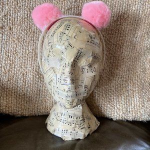 Handcrafted pom pom headband. Pink on white. New!